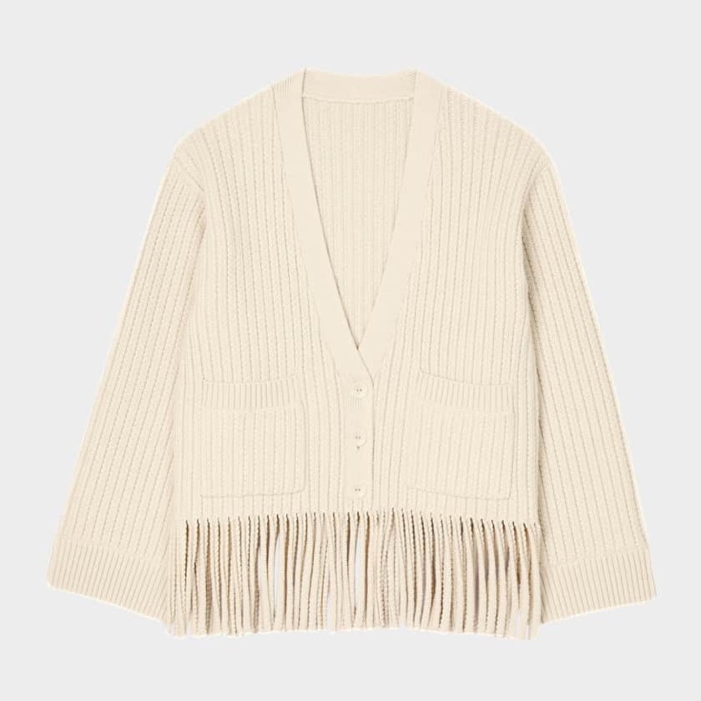 Sandro wool cotton cardigan with fringe size 3 or Large